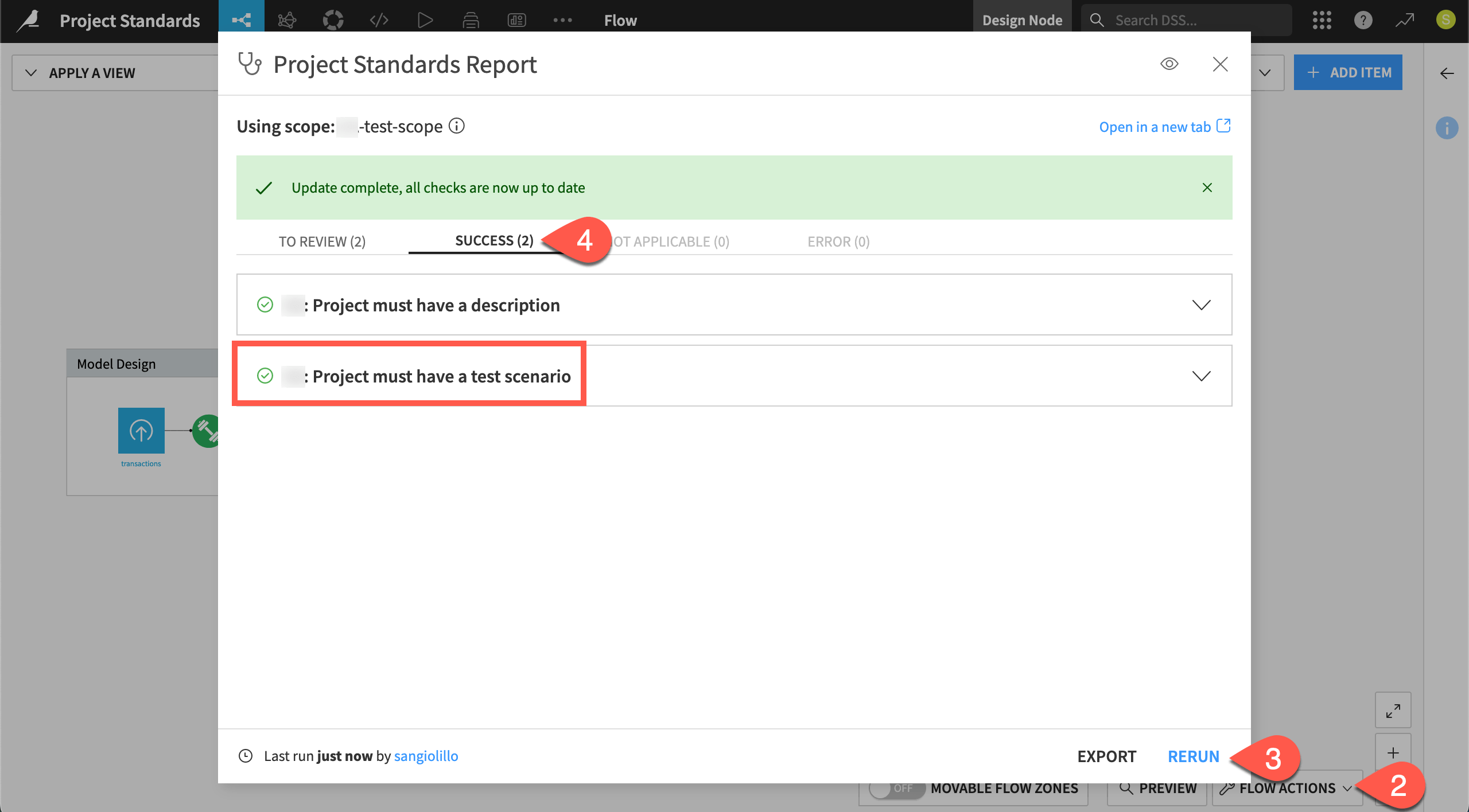 Dataiku screenshot of a Project Standards report.