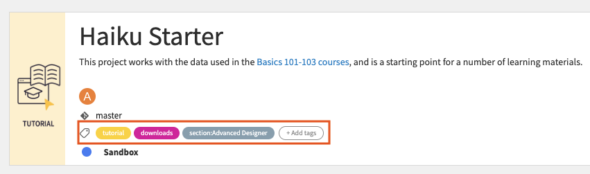 Screenshot of project tag.
