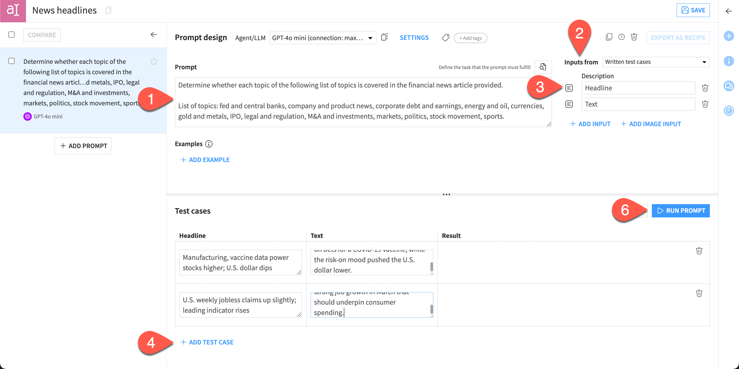 Screenshot of the prompt design steps.
