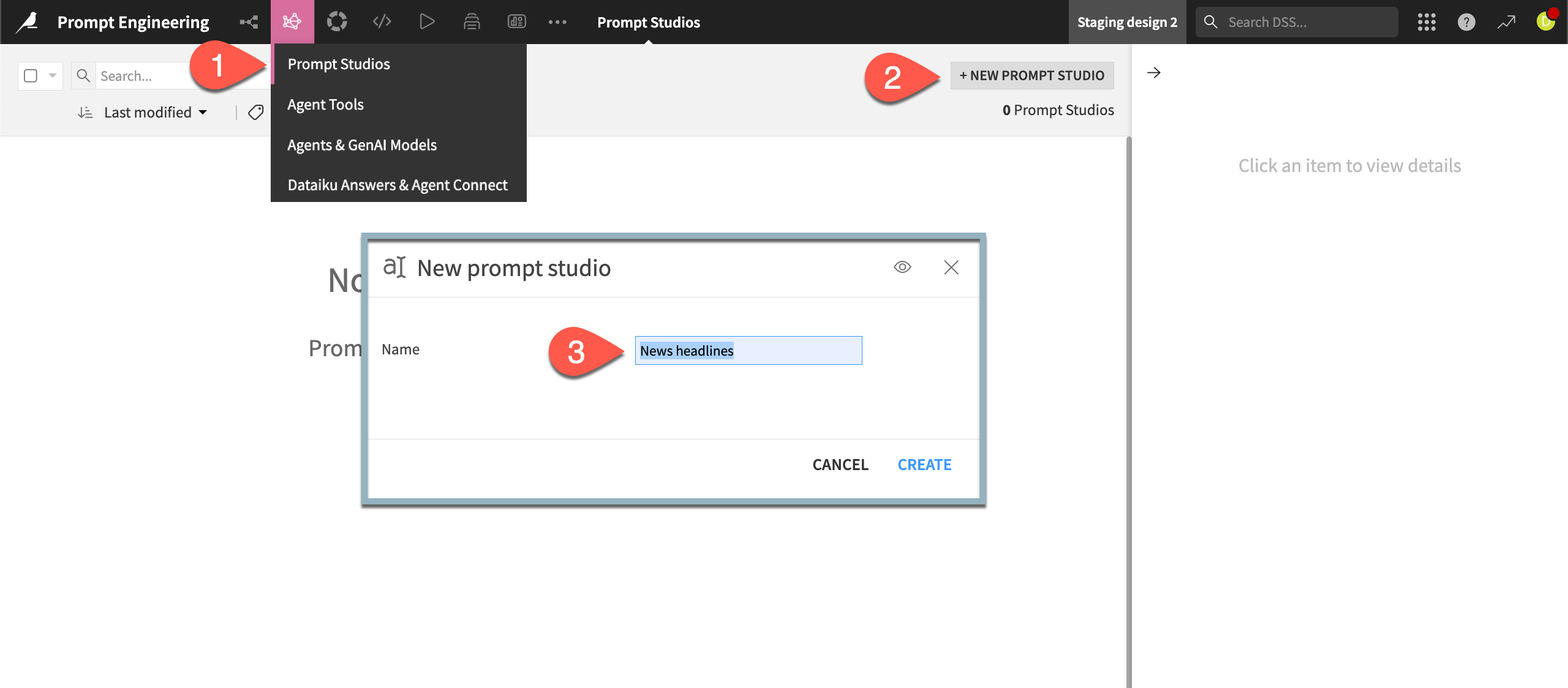 Screenshot of adding a new Prompt Studio.