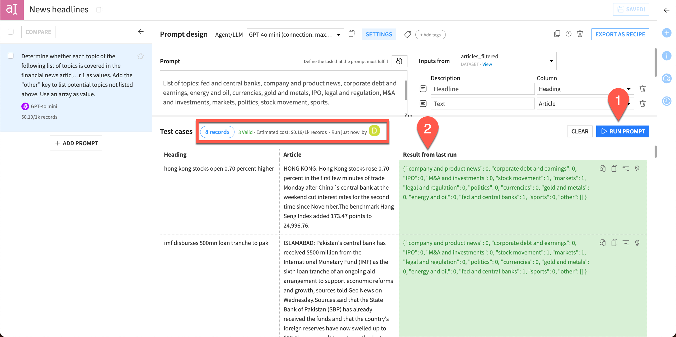 Screenshot with results that passed the validation test.