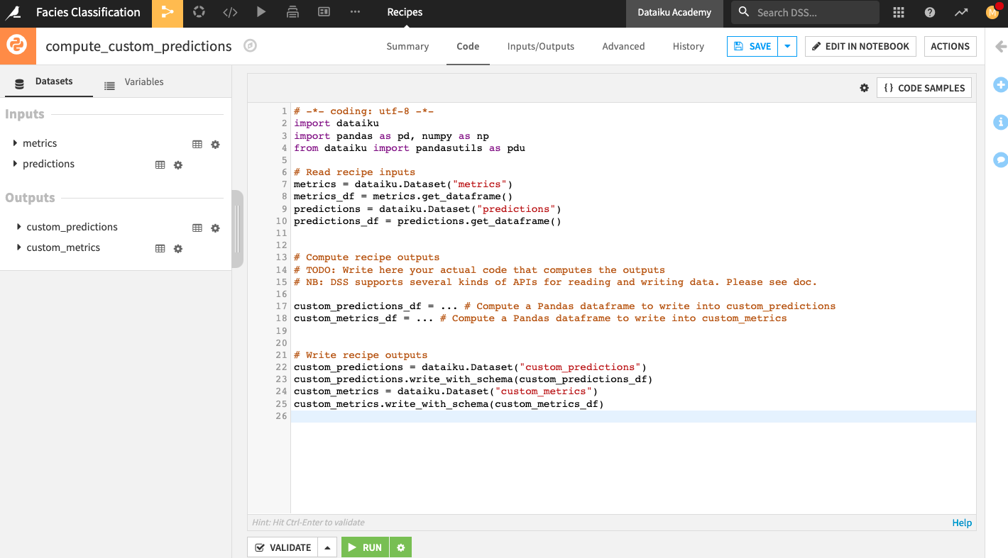 New Python recipe with starter code.