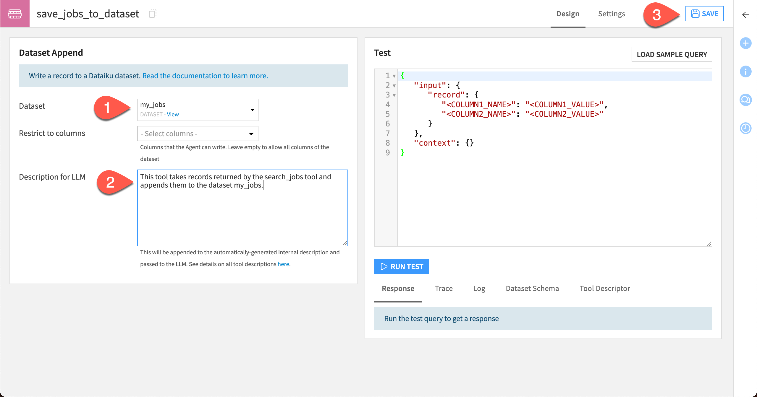 Steps to configure a new Dataset Append tool.