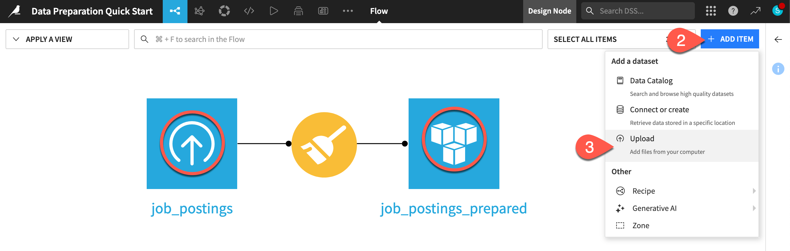 Dataiku screenshot of the Flow highlighting data connections.