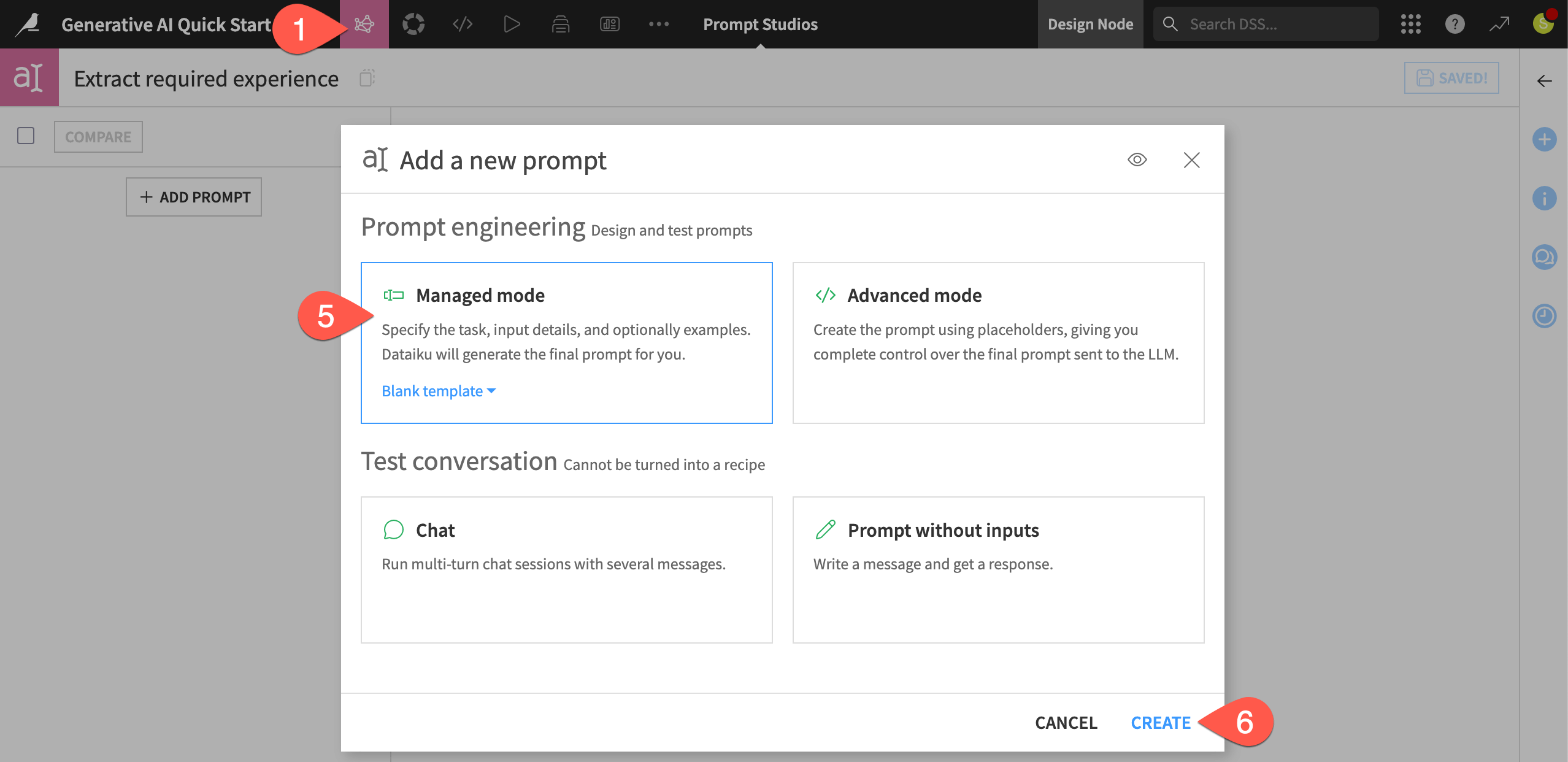 Dataiku screenshot of the dialog for creating a Prompt Studio.