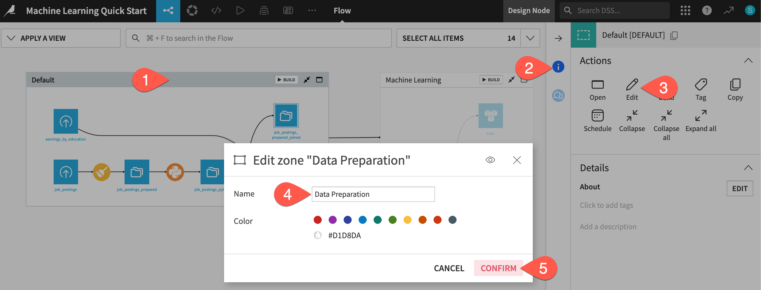 Dataiku screenshot of the dialog for editing a zone.