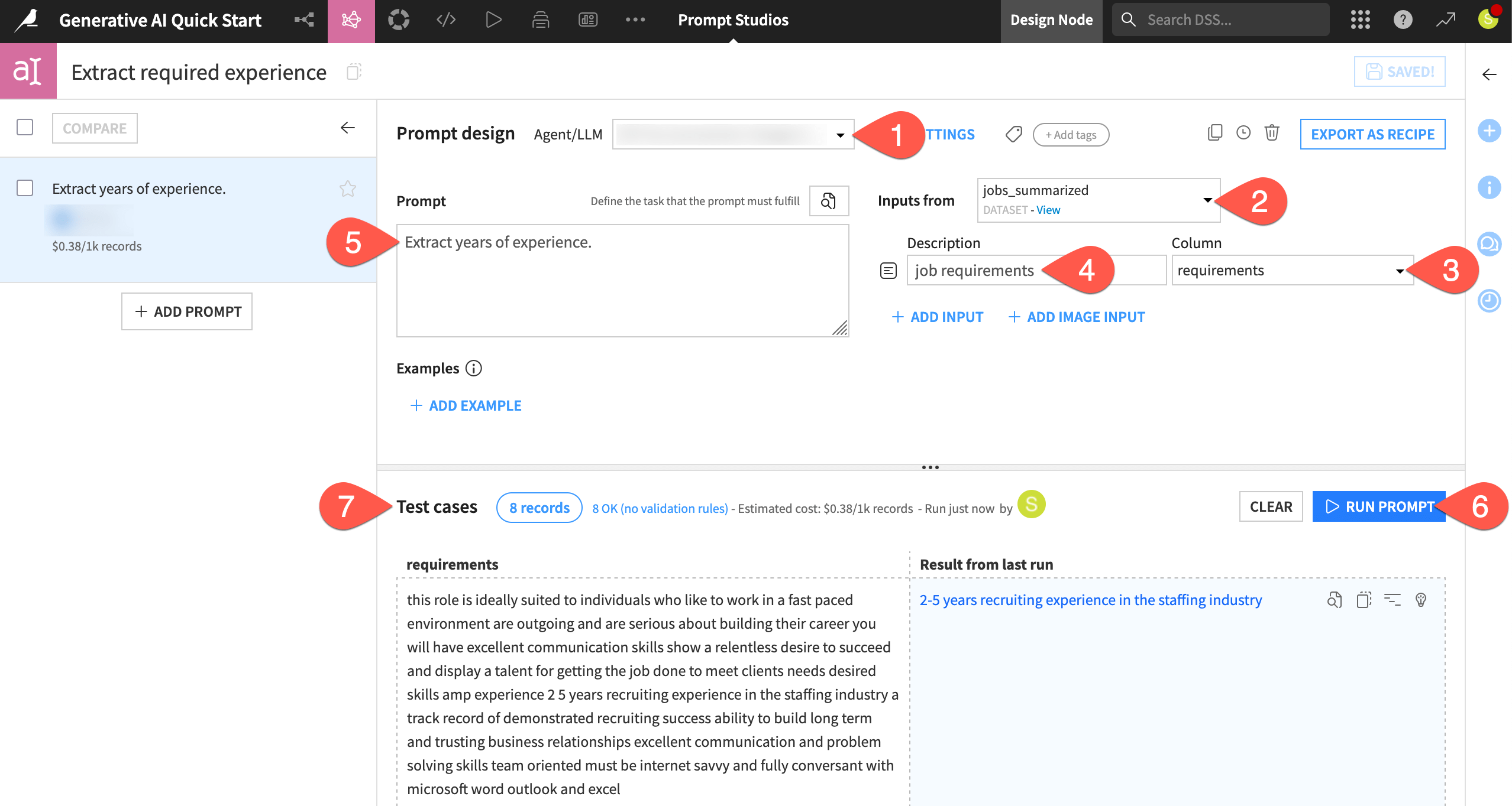 Dataiku screenshot of a Prompt Studio.