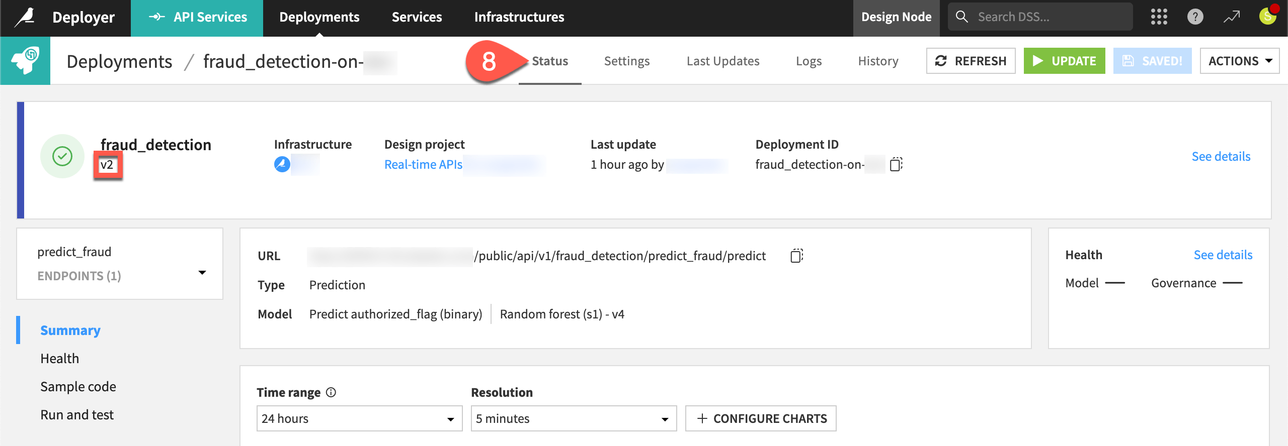Dataiku screenshot of the second version of an API service.