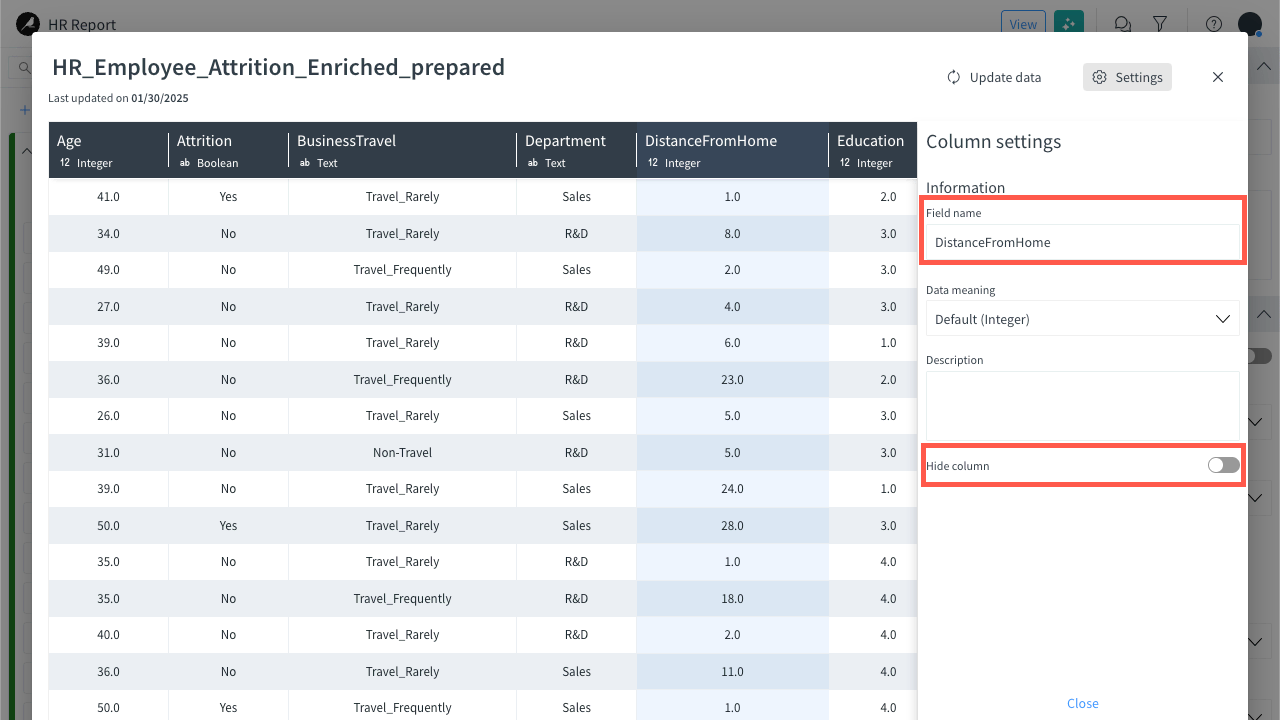 Rename dataset columns.