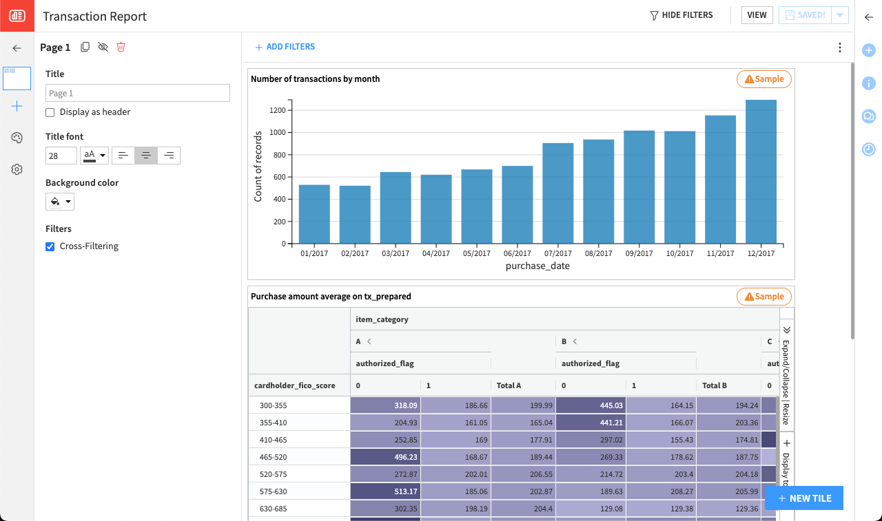 Dataiku screenshot of a dashboard in progress.