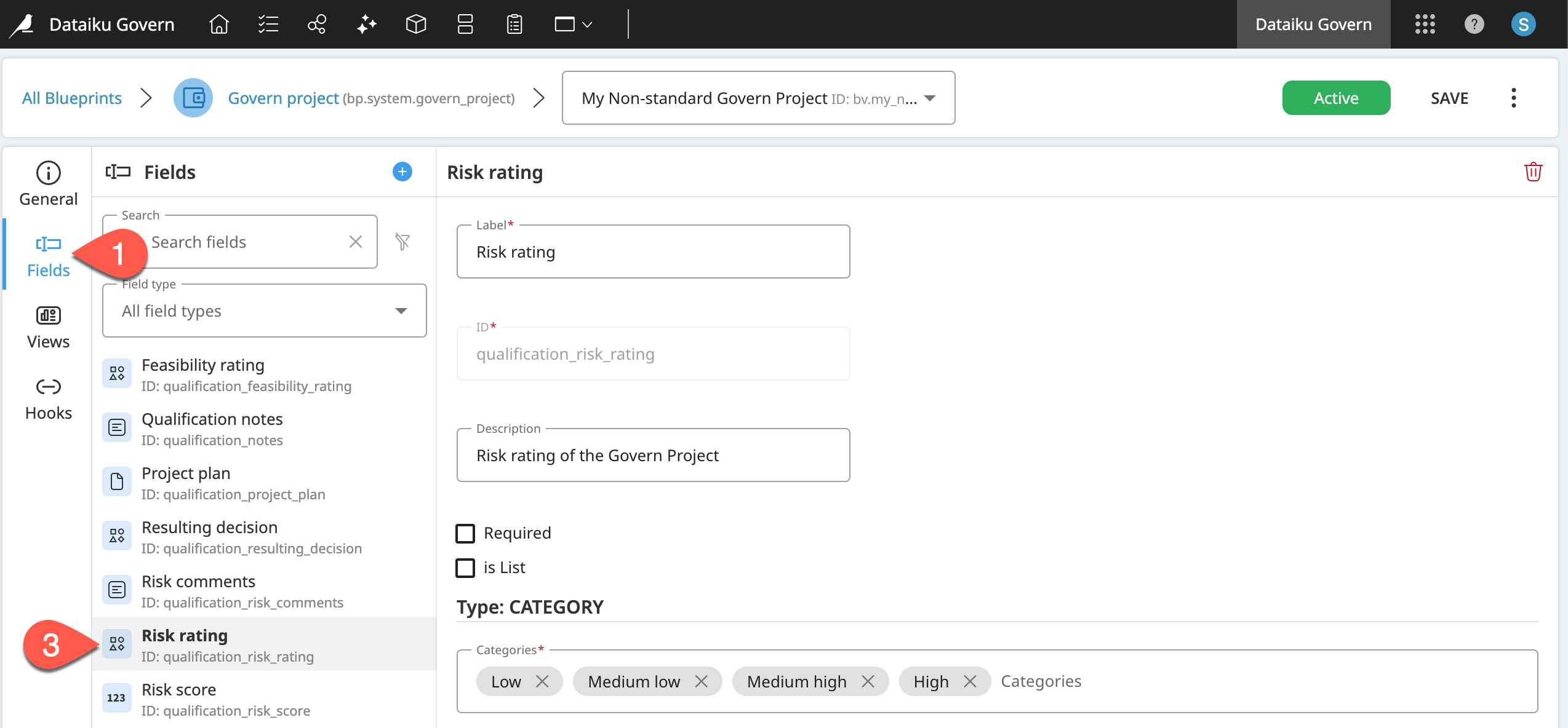 Dataiku screenshot of the risk rating field.