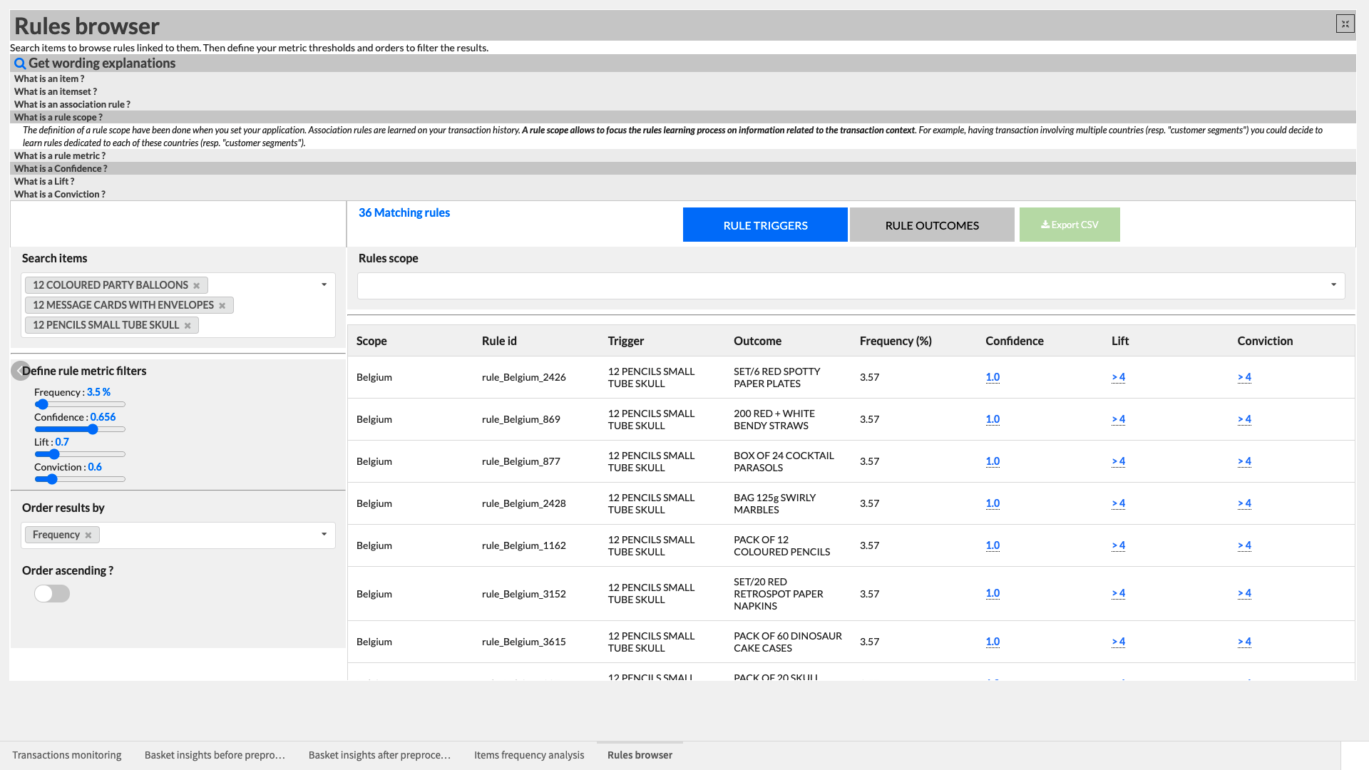 Dataiku screenshot of the rules-browser webapp