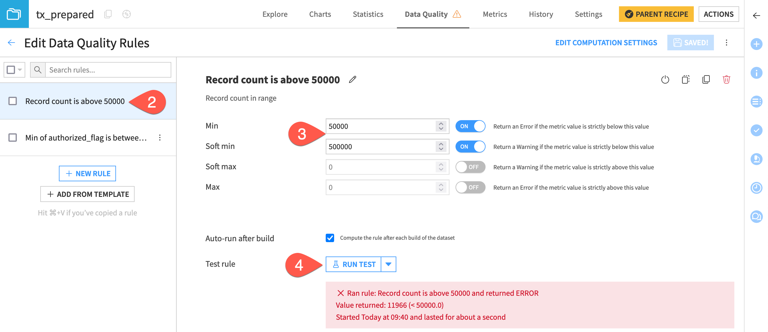 Dataiku screenshot of a data quality rule.