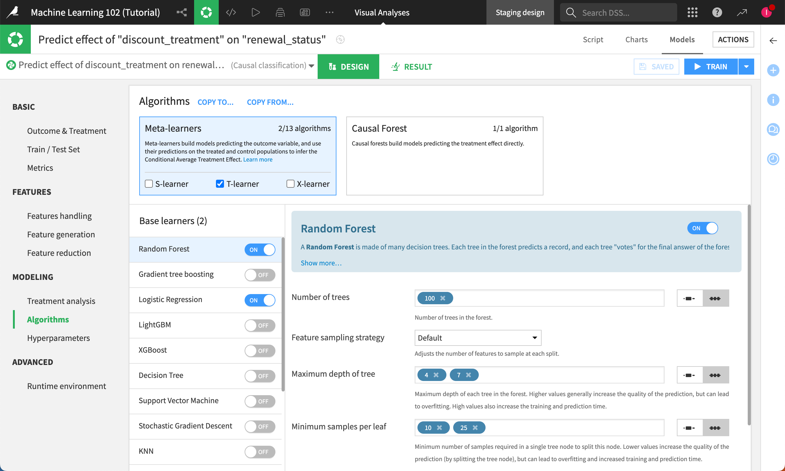 Selection of the algorithms.