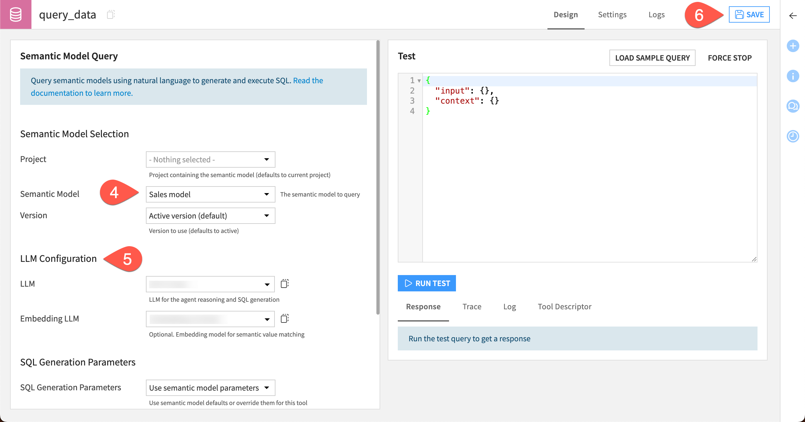 Screenshot showing steps to create a Semantic Model Query tool.