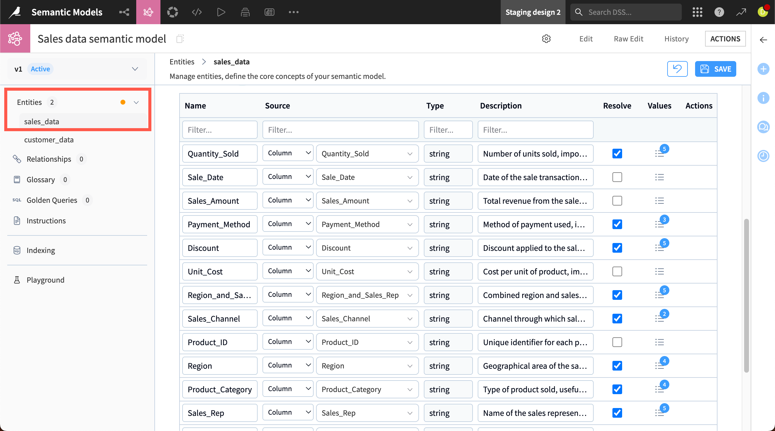 Screenshot of the attributes inside an entity.