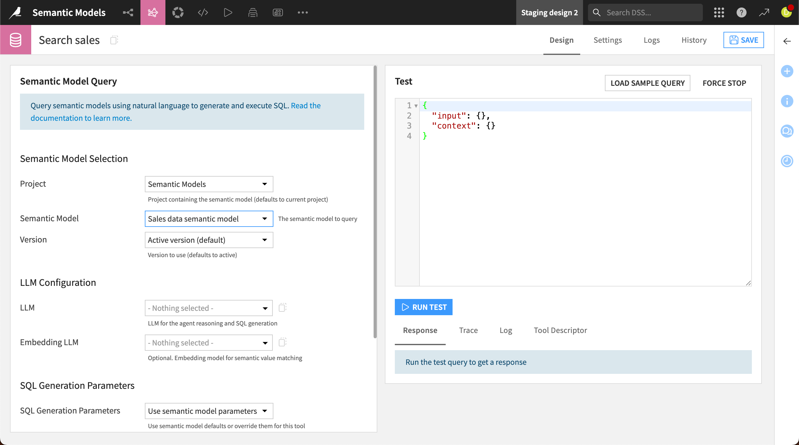 Screenshot of the Semantic Model Query tool.