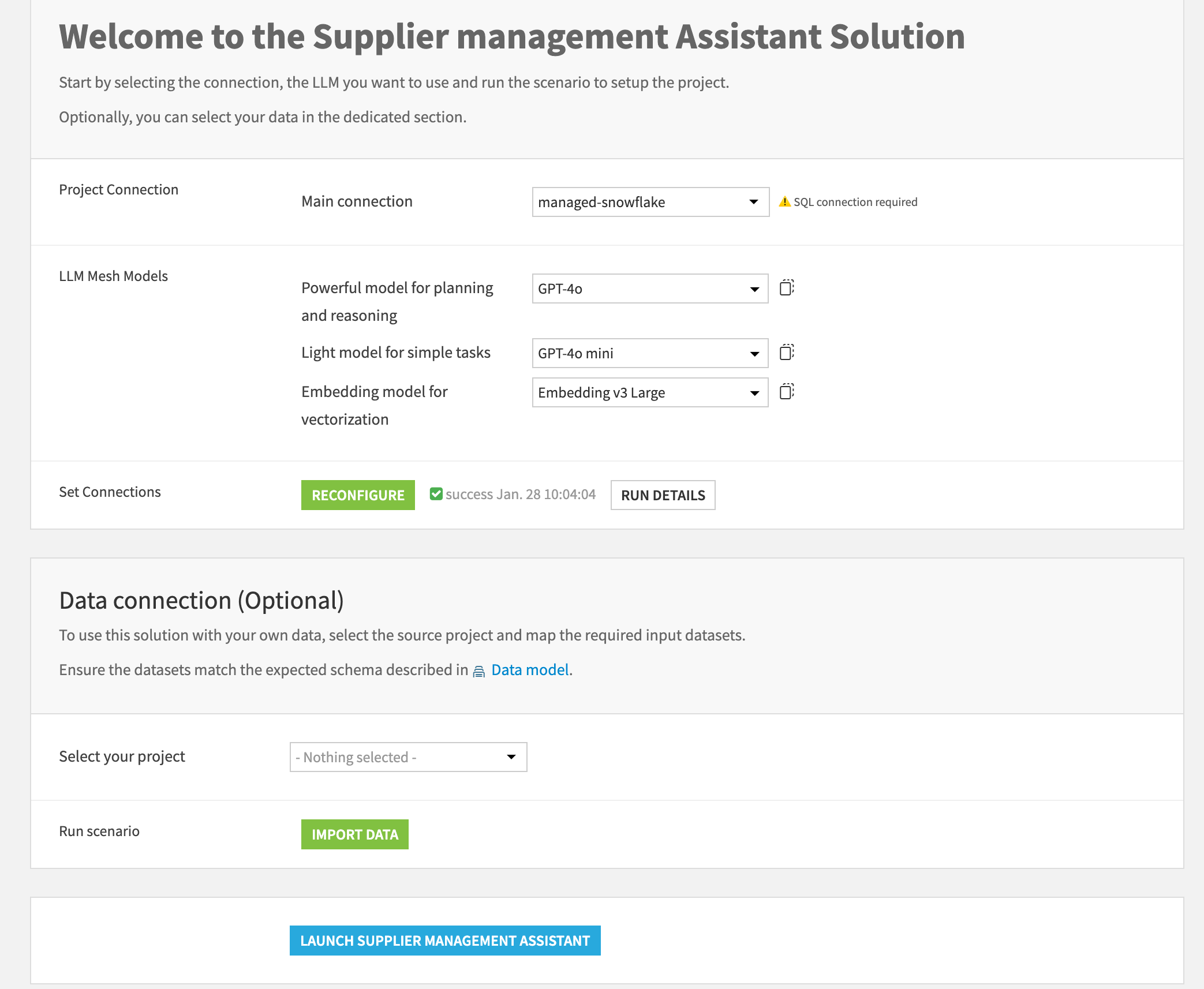 Dataiku screenshot of the project setup.