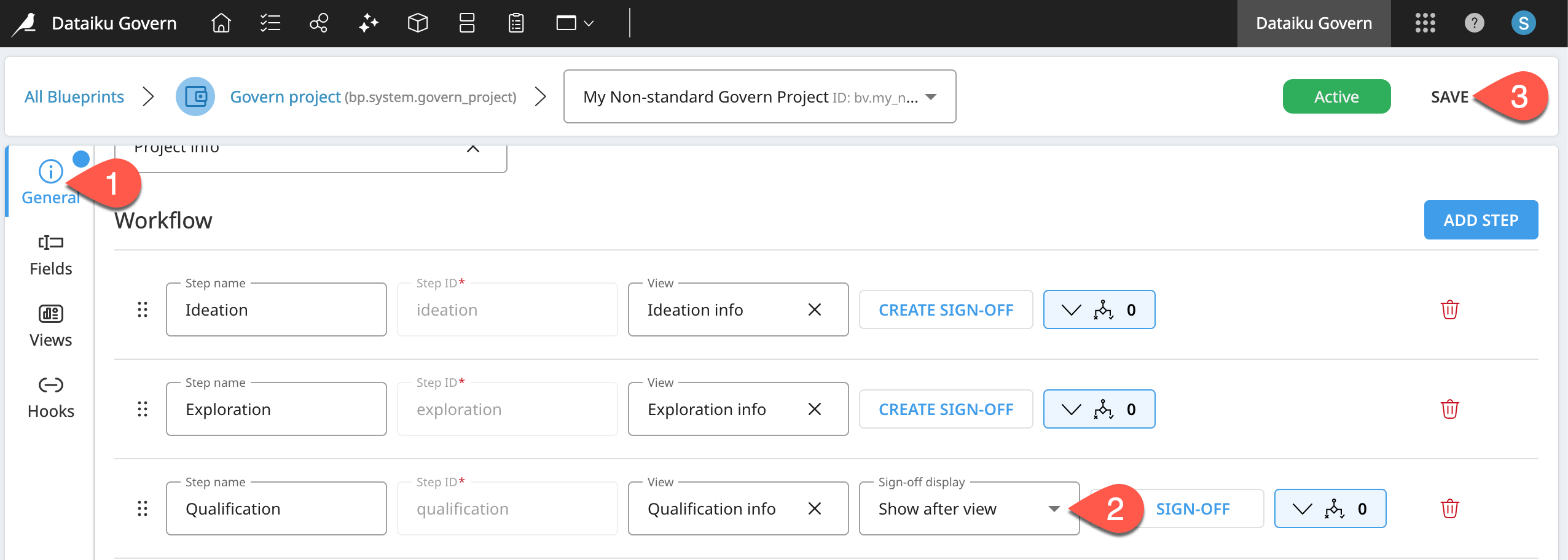 Dataiku screenshot of a sign-off shown after the view of a step.