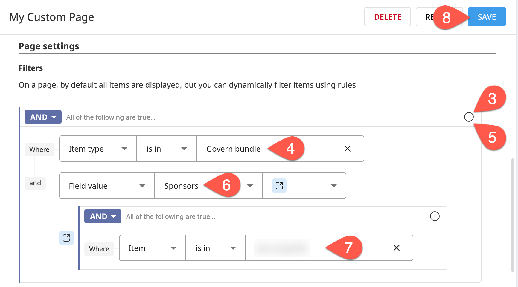 Dataiku screenshot of a custom page filter without a reference field.