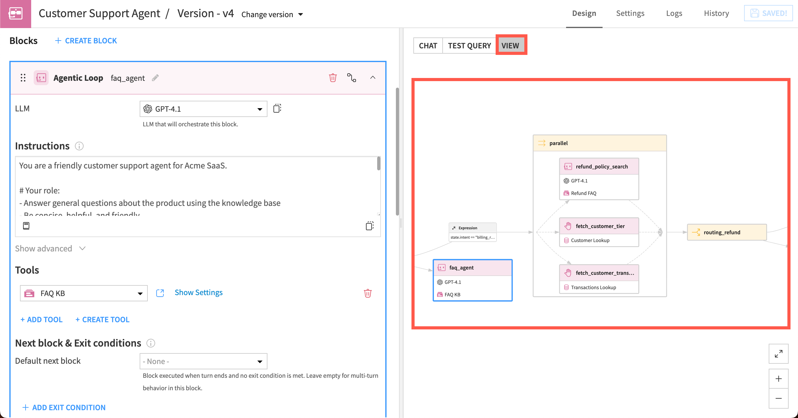 Dataiku screenshot showing the diagram view when building a Structured Visual Agent.