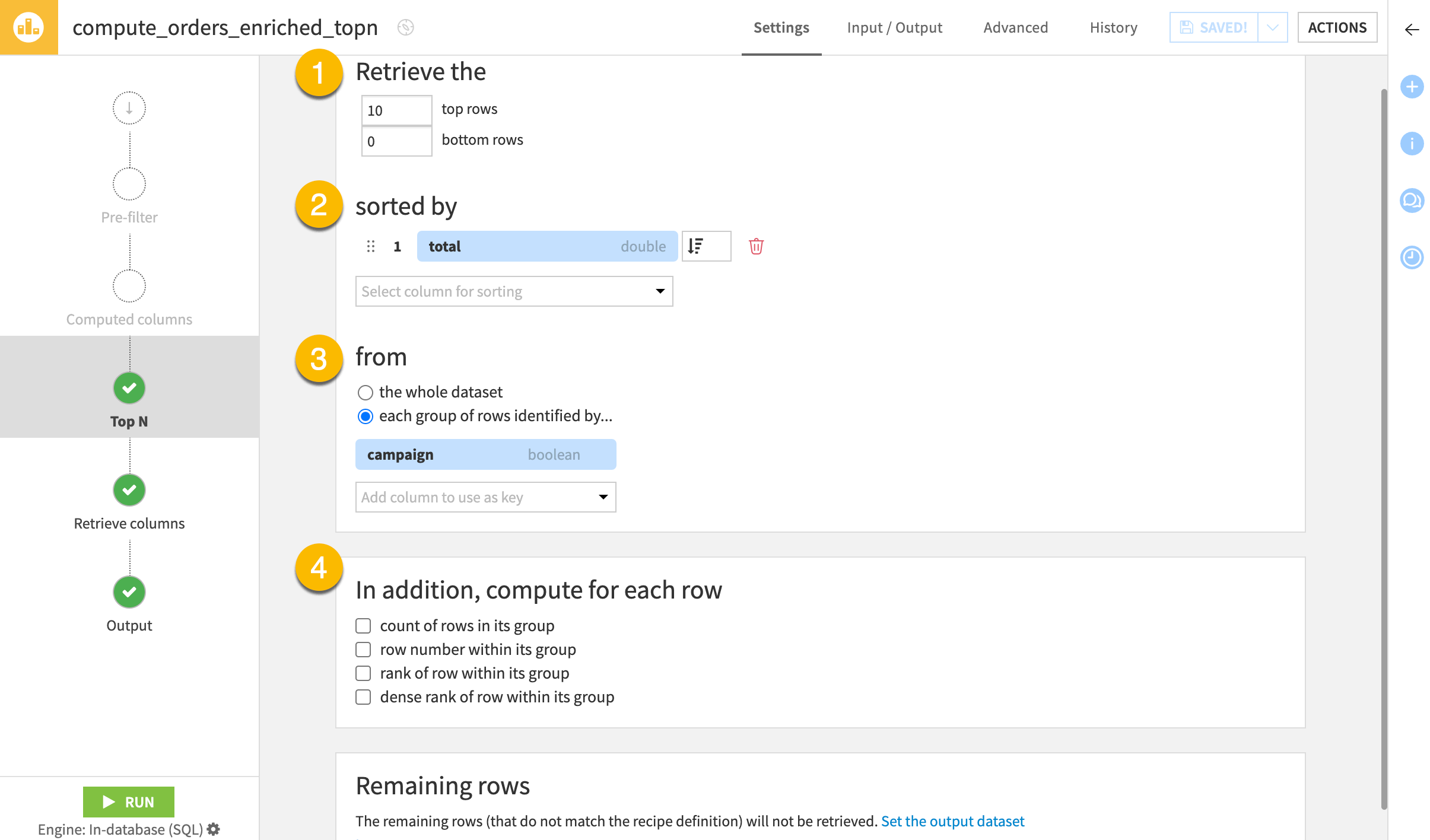 Screenshot of the Top N recipe in Dataiku.