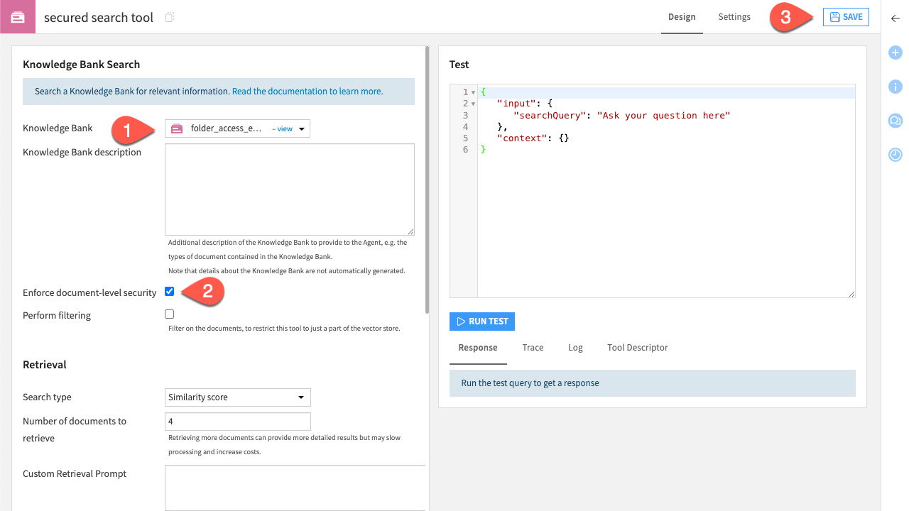 Dataiku screenshot of the agent tool configuration.