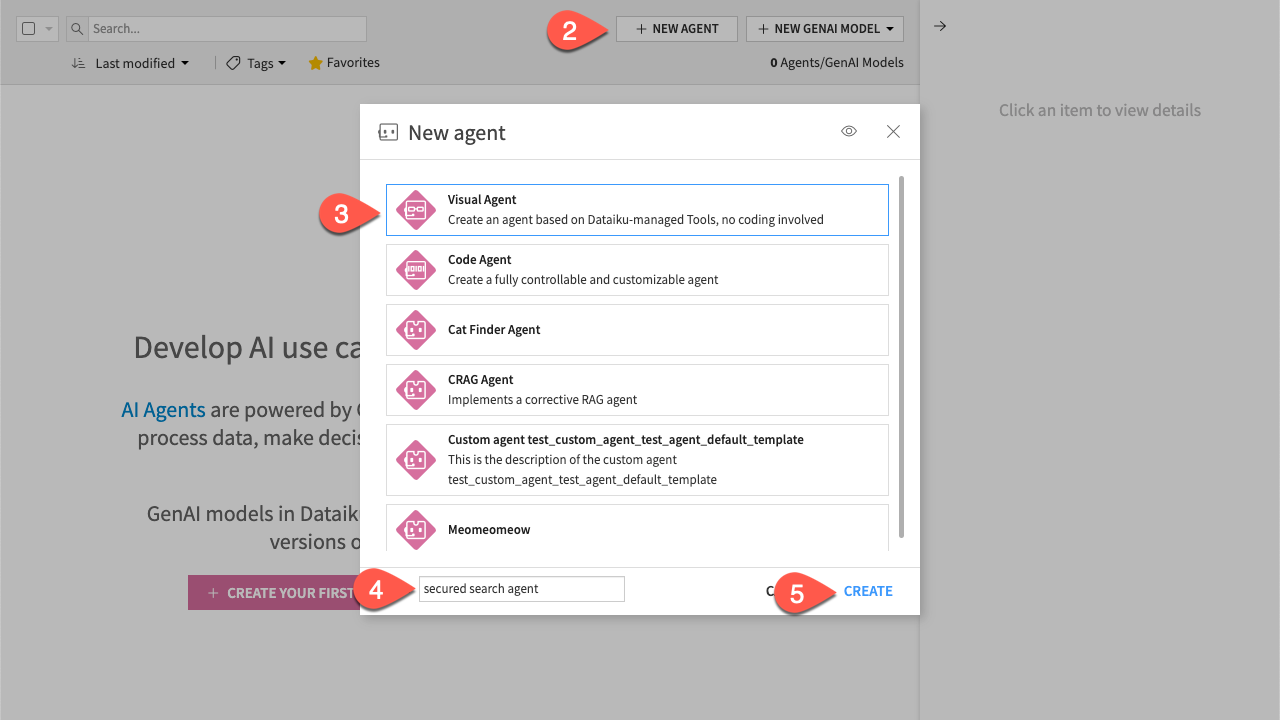 Dataiku screenshot of the agent creation.