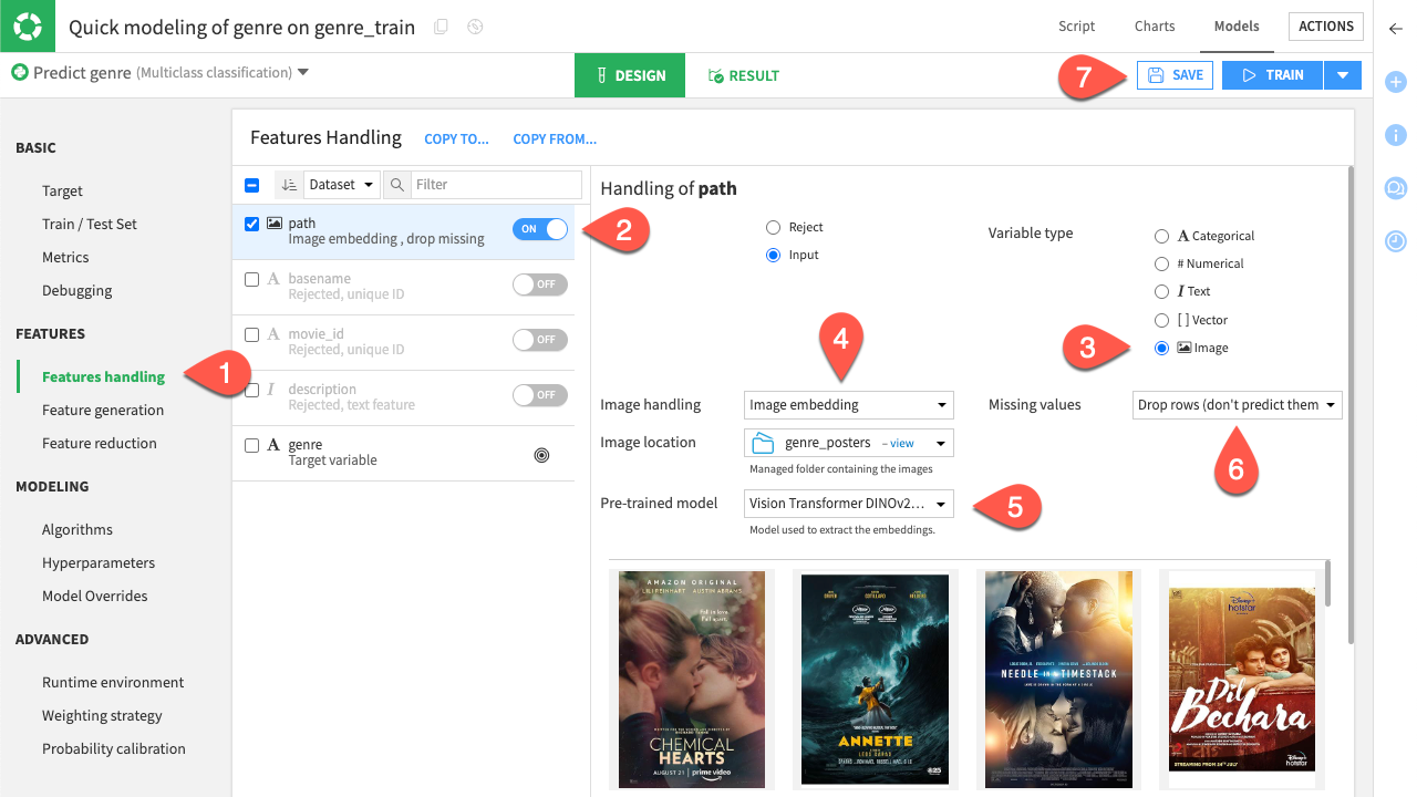 Dataiku screenshot of image feature handling.