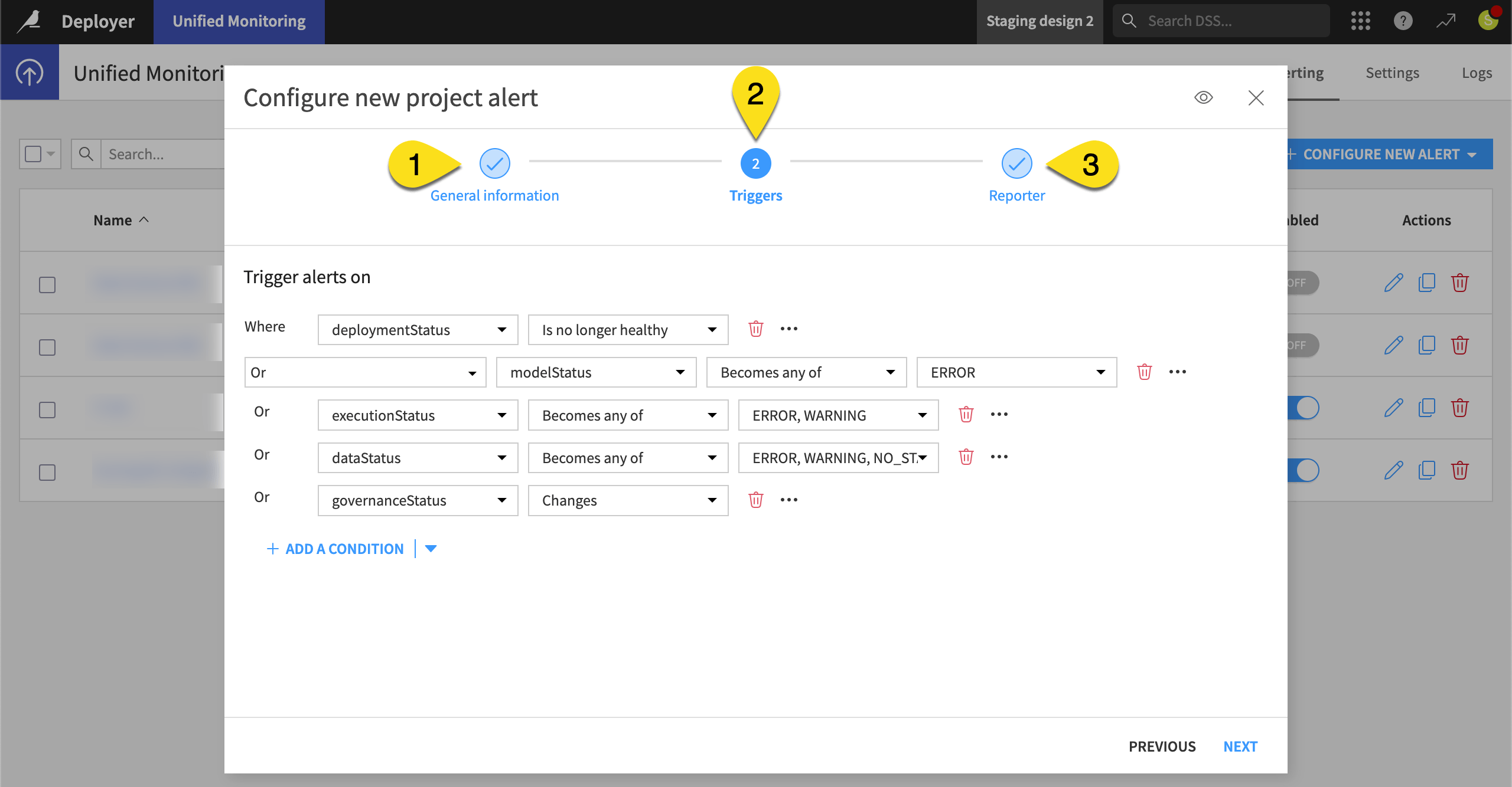 Dataiku screenshot of the Alerting tab in Unified Monitoring.
