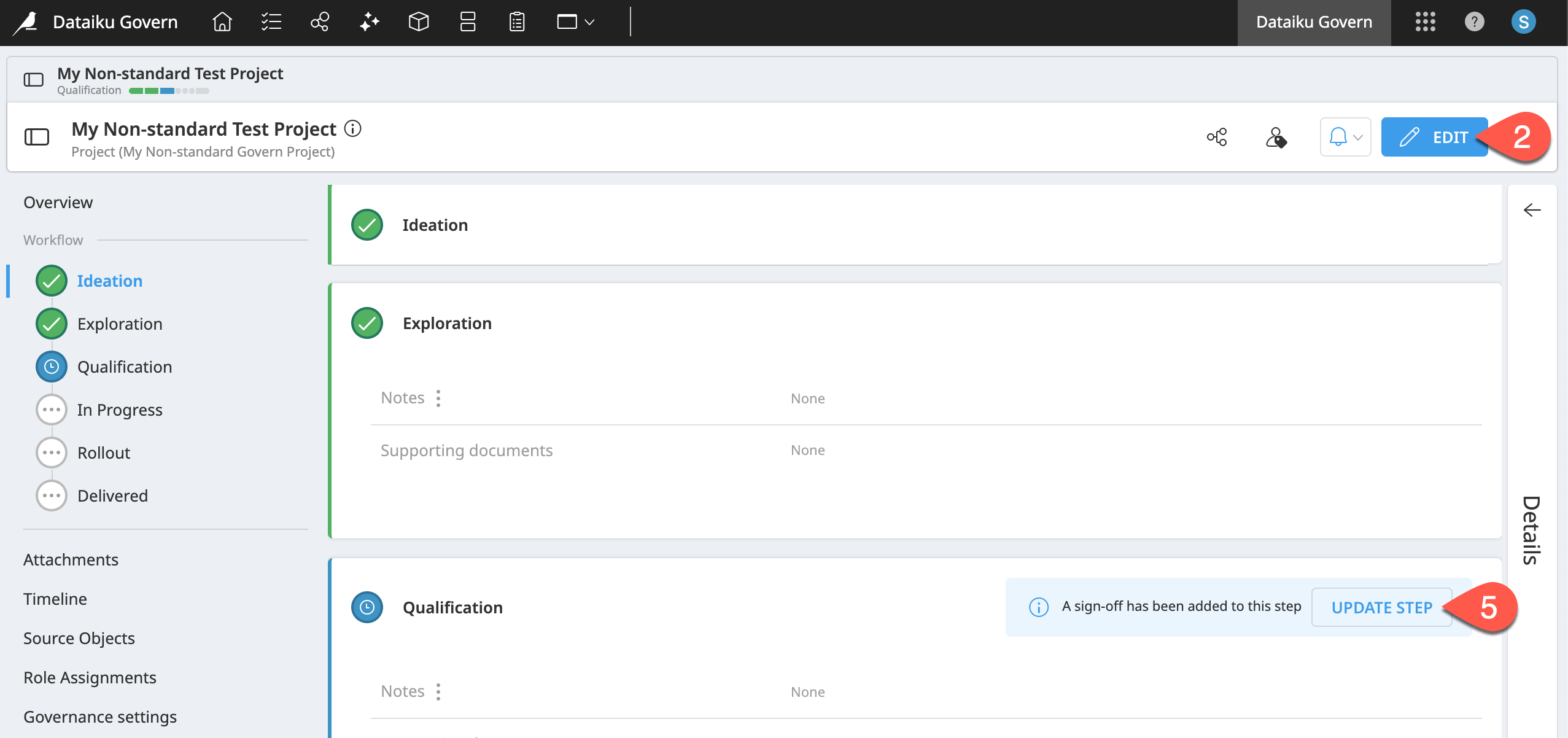 Dataiku screenshot of the update step process.