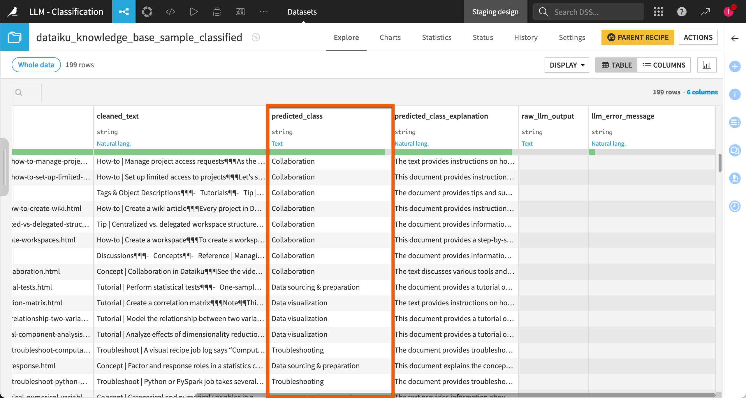 Screenshot of an output dataset when using user-specified classes.