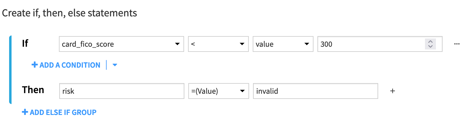 Dataiku screenshot of an if statement a Prepare recipe.