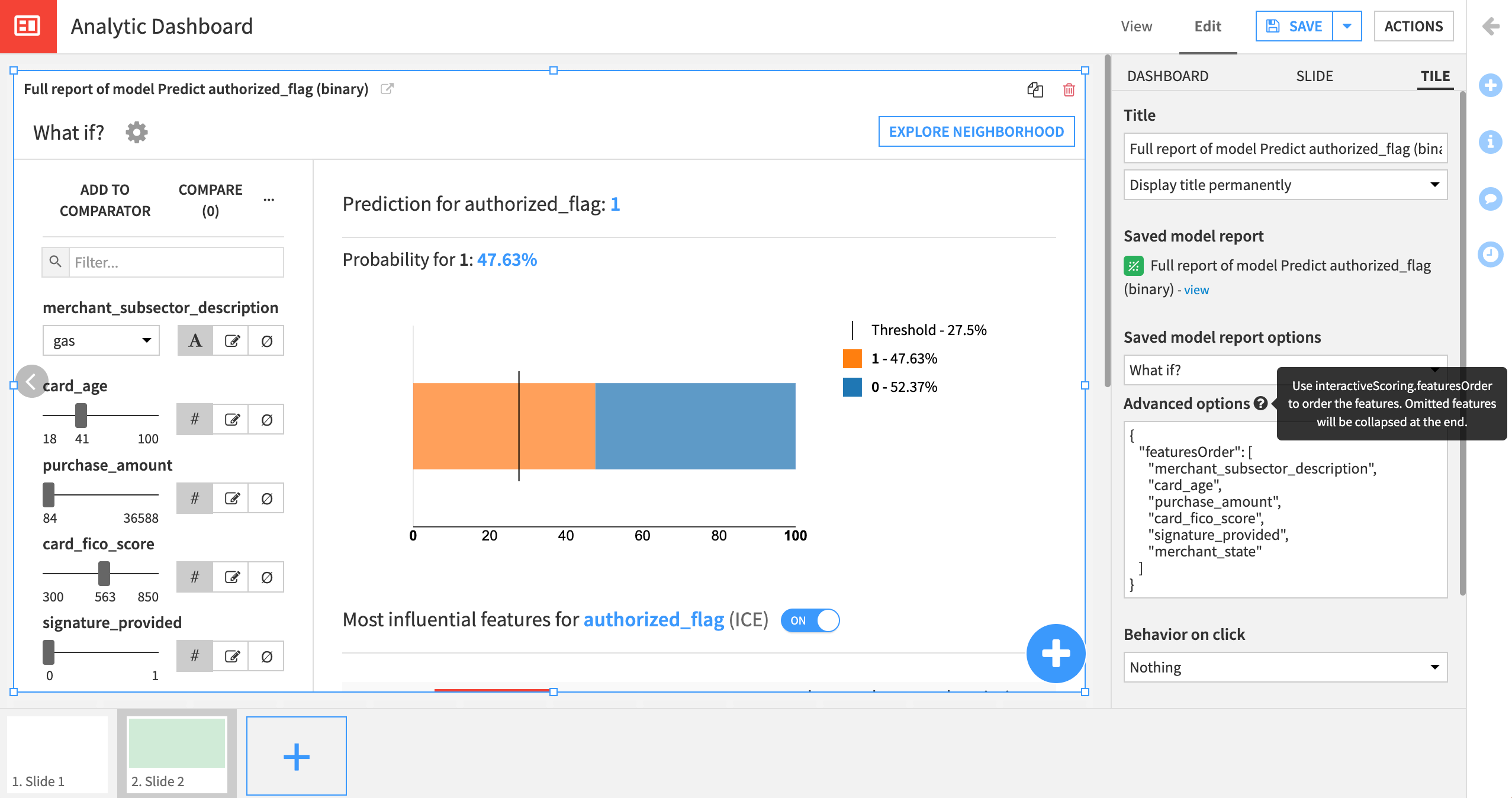 Editing a tile for What if analysis.