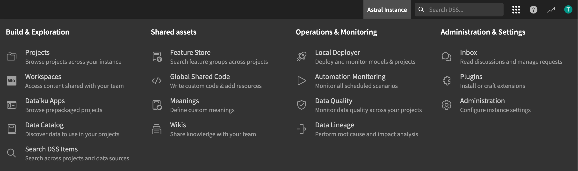 Screenshot of the waffle menu.