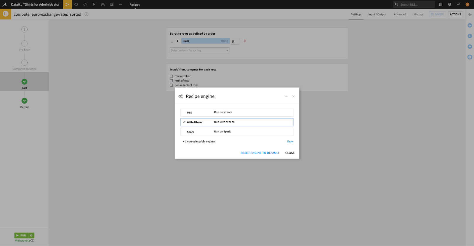 Running a recipe with Athena engine.