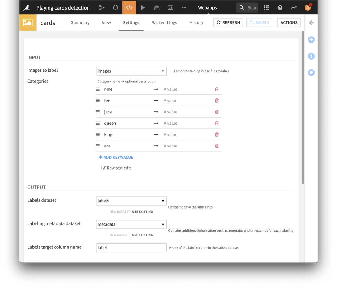 "Labeling webapp settings"