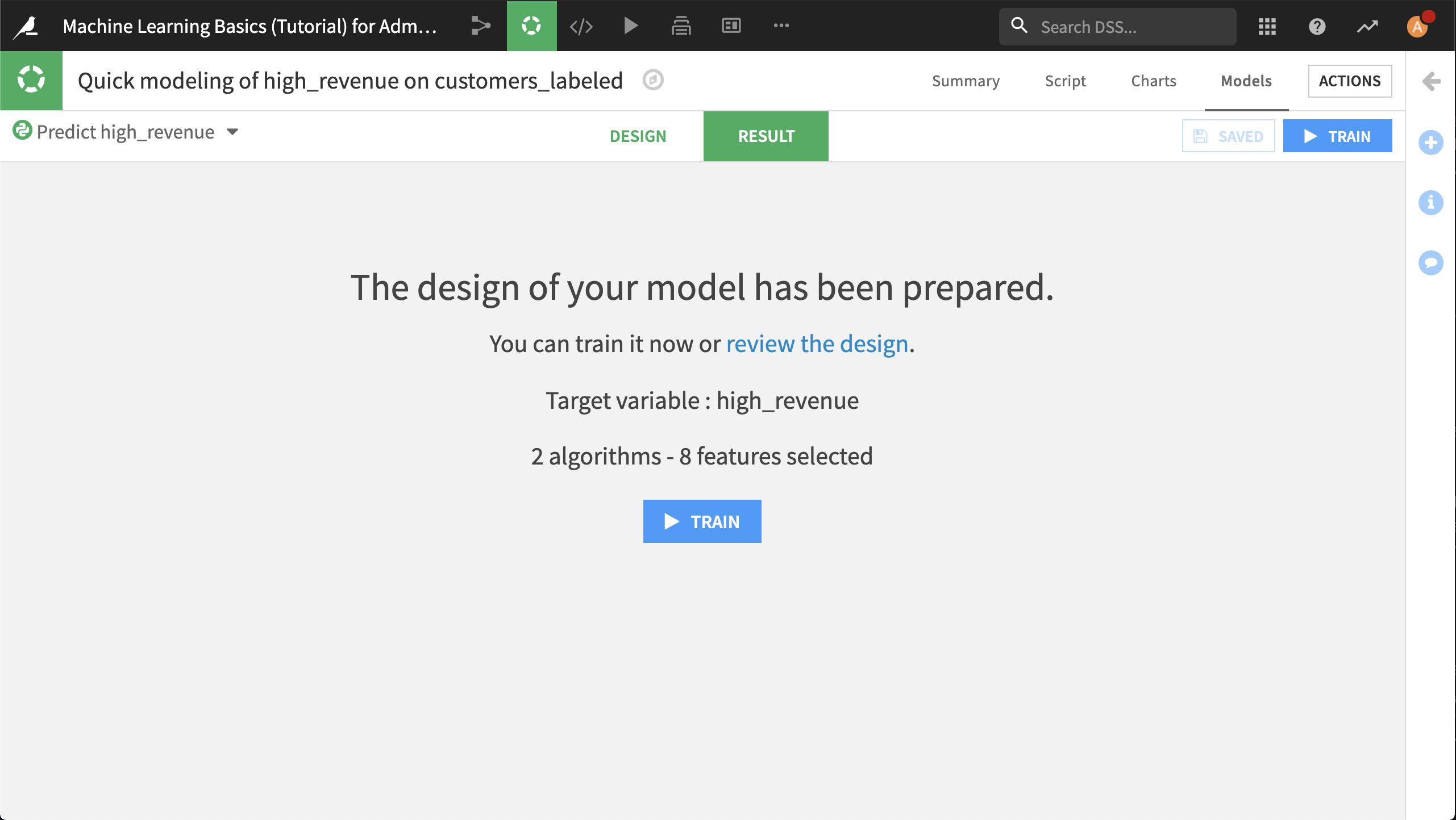 Quick model of high_revenue column, ready to train