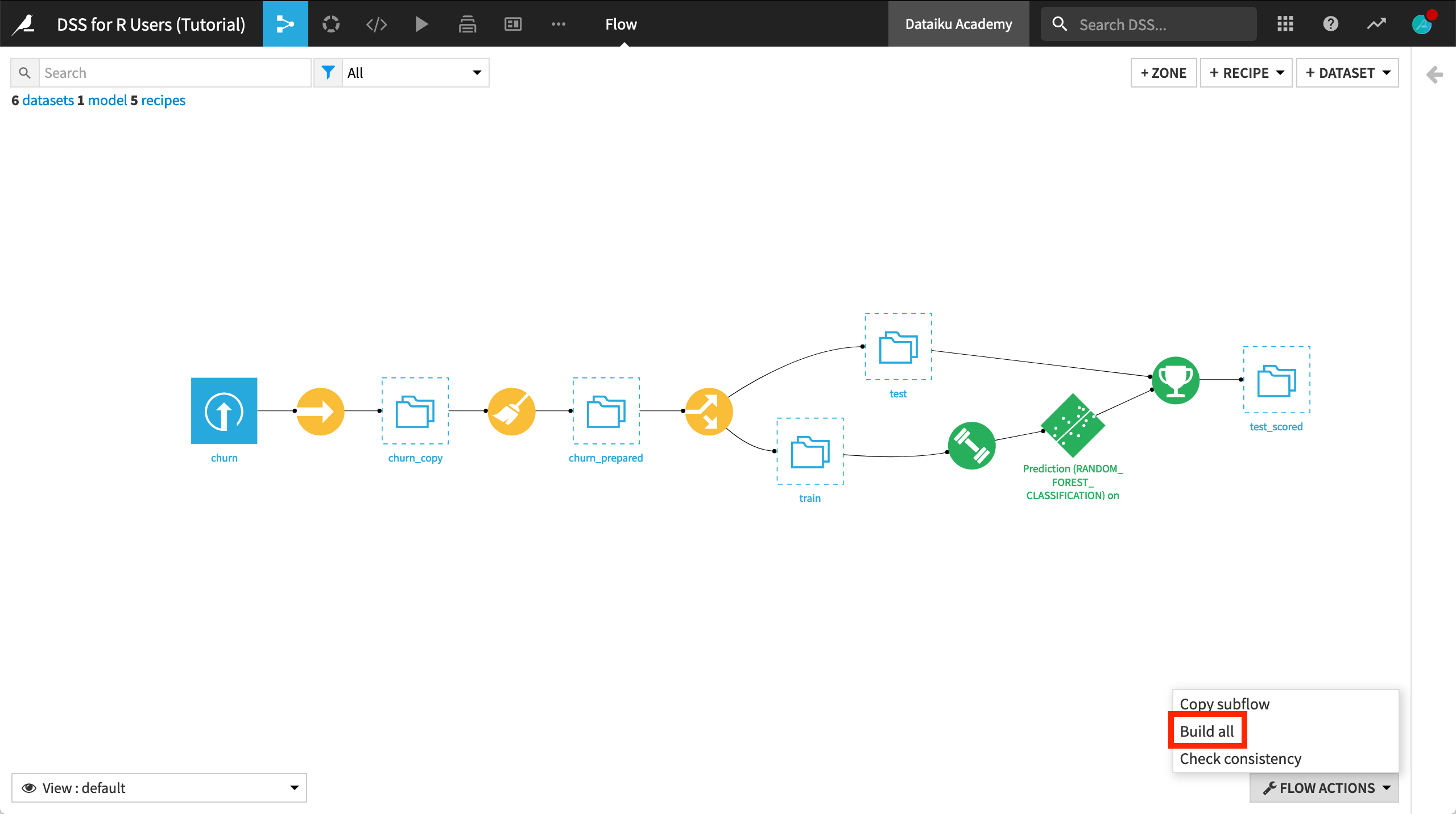 Un-built flow of visual recipes and ML components