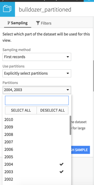 "Selecting desired partitions in the Sampling pane"