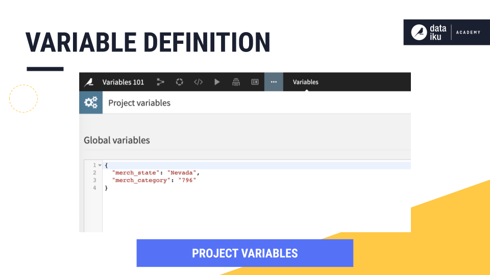 Screenshot of global variables section of project variables page in Dataiku DSS