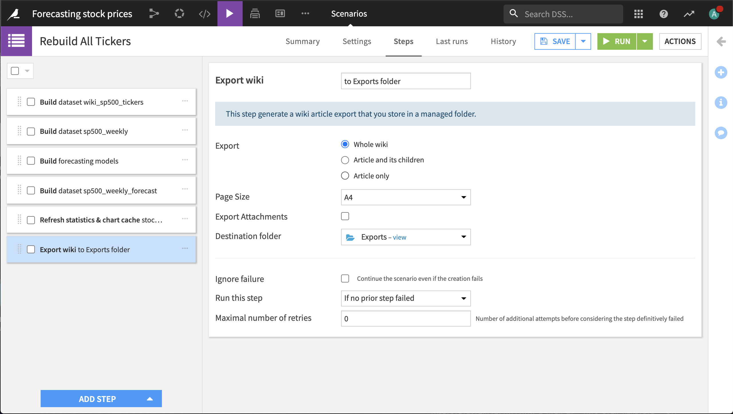 A scenario with a step to export a wiki to a folder