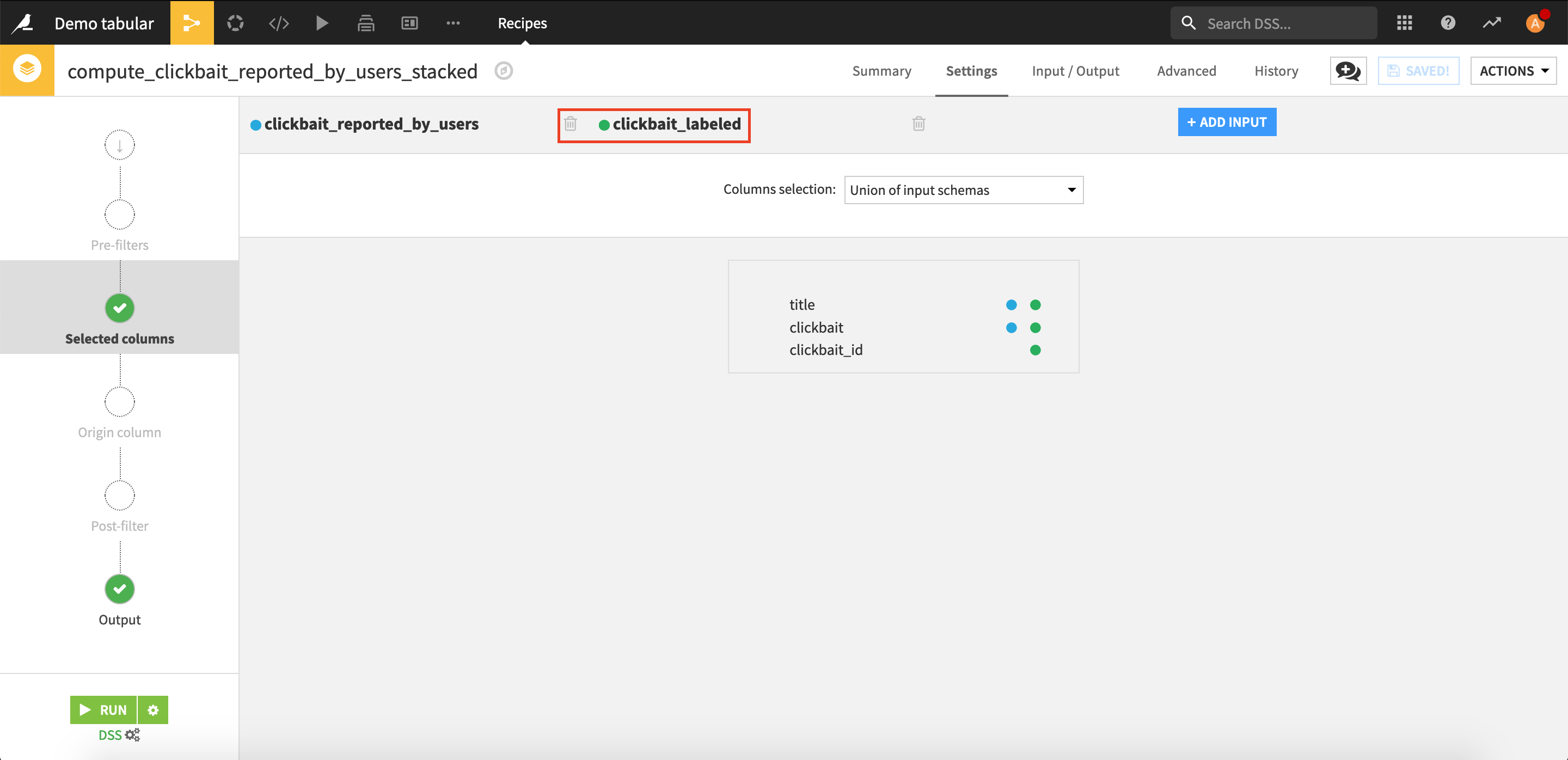 Stacking recipe configuration.