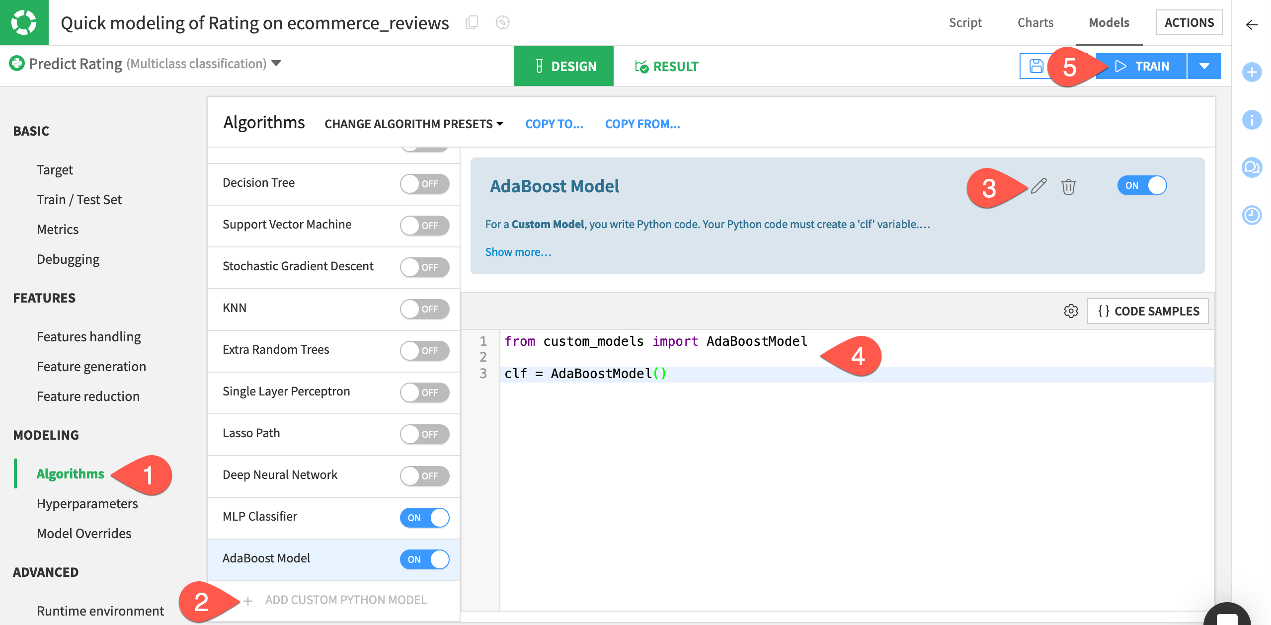 Dataiku screenshot of a model imported from a project library.