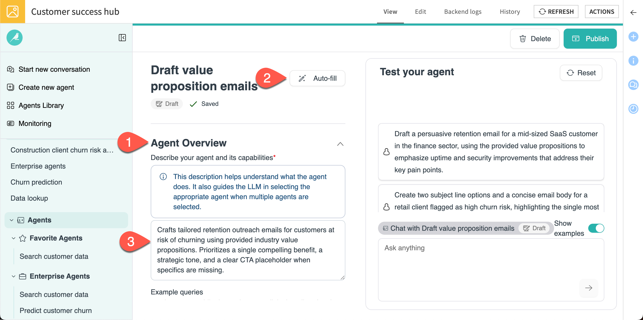 Screenshot showing how to add the agent overview.