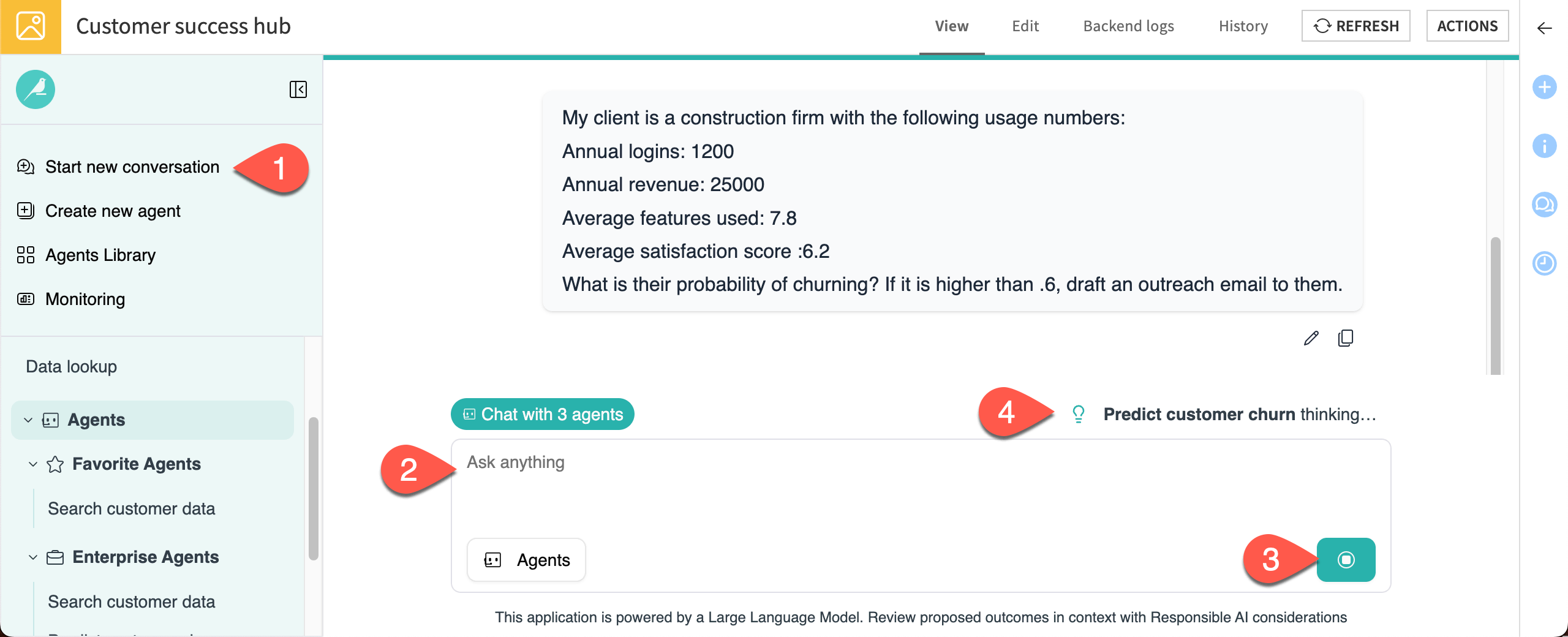 Screenshot showing a chat with all 3 agents.