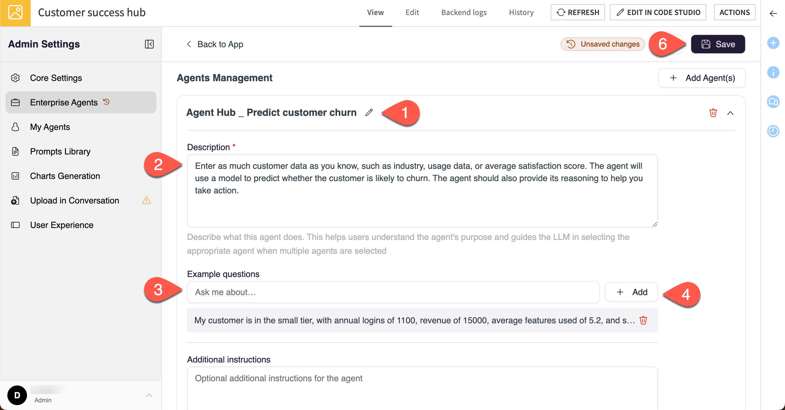Screenshot showing how to manage enterprise agent connections in Agent Hub.