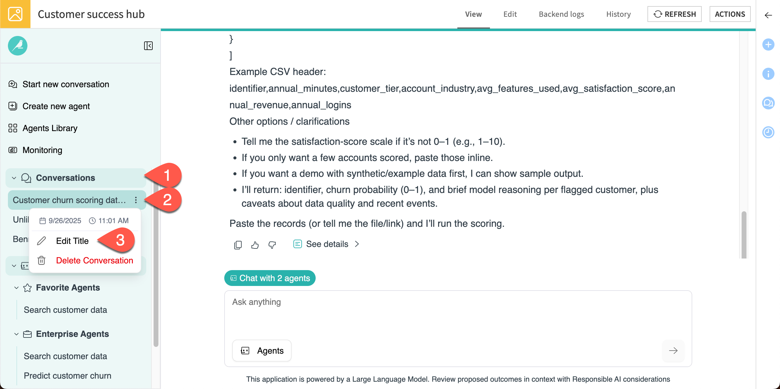 Screenshot showing results of a chat with both agents.