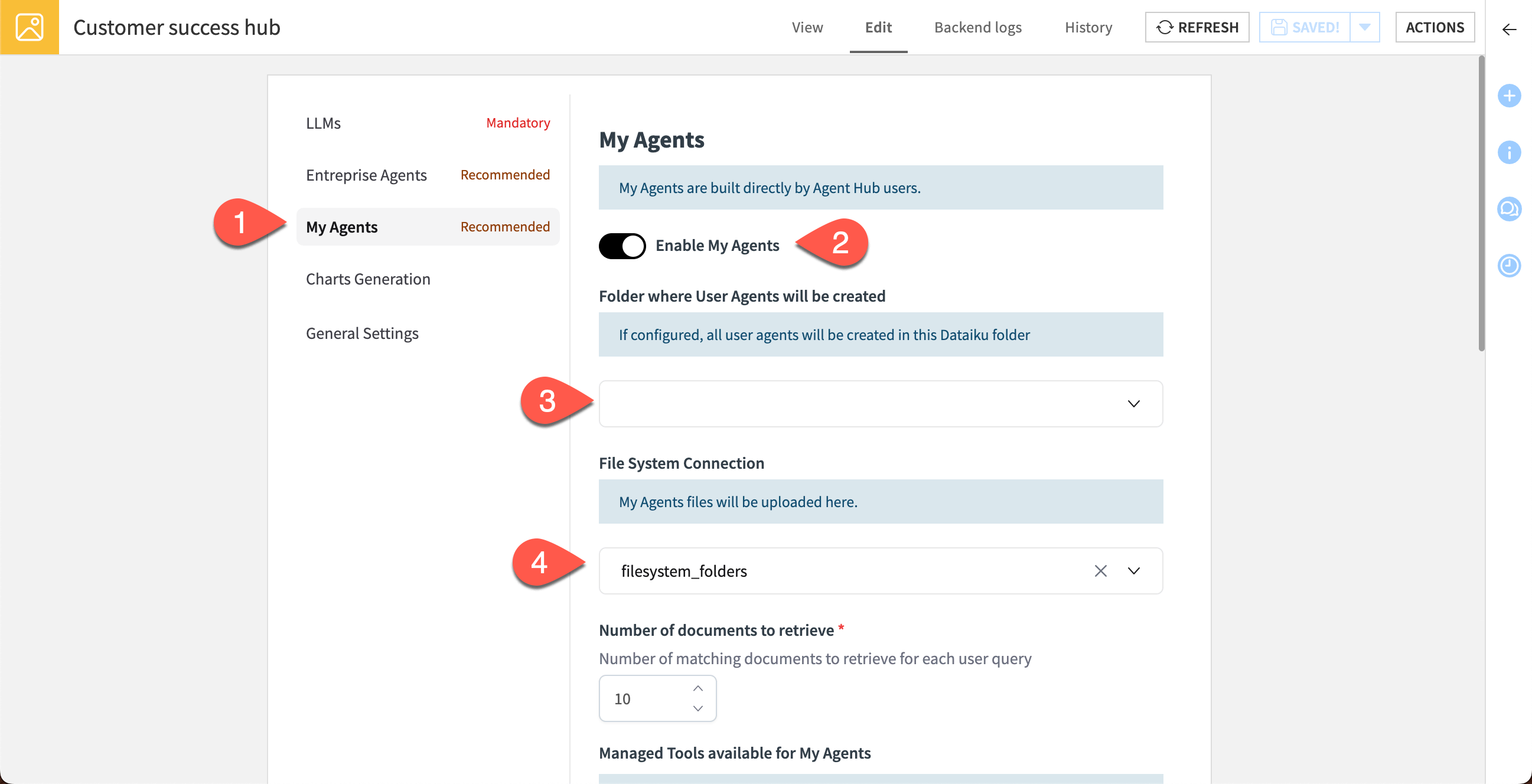 Screenshot showing how to set up my agent settings in Agent Hub.