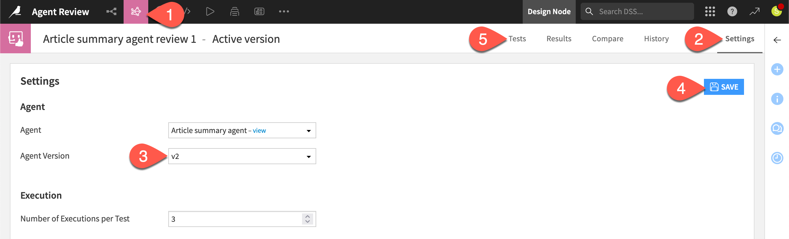 Dataiku screenshot of the agent version setting.